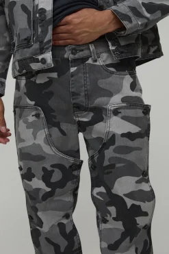 Jean camouflage à panneau de charpentier amovible, coupe droite empilée extrême