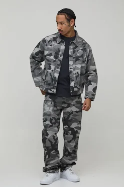 Jean camouflage à panneau de charpentier amovible, coupe droite empilée extrême