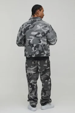 Jean camouflage à panneau de charpentier amovible, coupe droite empilée extrême