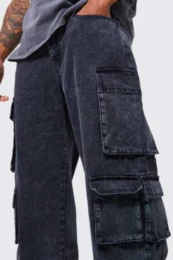 Jean cargo Acid Wash à coupe décontractée