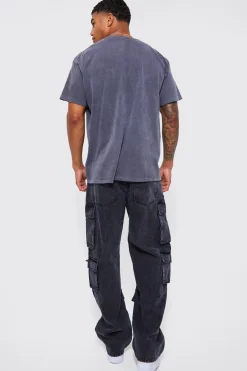 Jean cargo Acid Wash à coupe décontractée