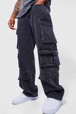 Jean cargo Acid Wash à coupe décontractée