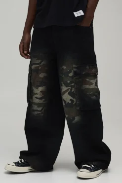 boohooMAN Jean Cargo Ample Camouflage Overdye<Homme Denim|Denim