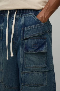 boohooMAN Jean Cargo Ample À Cordon De Serrage Prolongé<Homme Denim|Denim