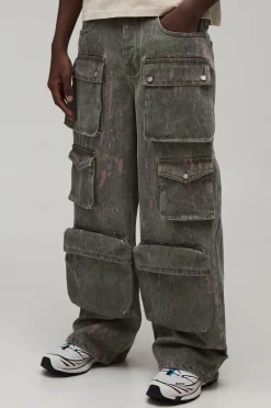 Jean Cargo Baggy Délavé Imprimé