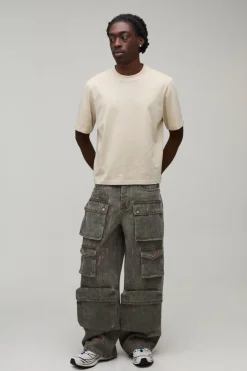 Jean Cargo Baggy Délavé Imprimé