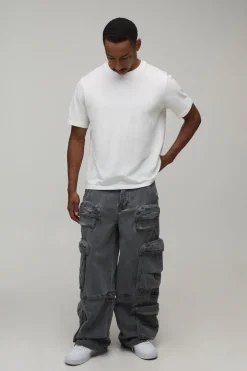 Jean Cargo Baggy Multi-poches Modulable Délavage Acide