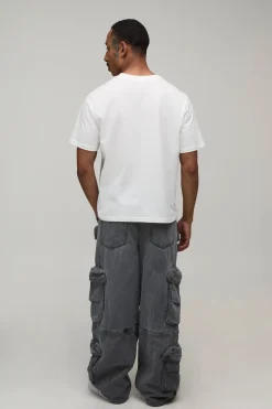 Jean Cargo Baggy Multi-poches Modulable Délavage Acide