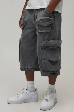 Jean Cargo Baggy Multi-poches Modulable Délavage Acide