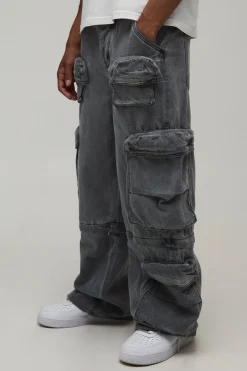Jean Cargo Baggy Multi-poches Modulable Délavage Acide