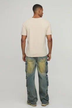 Jean Cargo Ceinturé Effet Délavé Multi-poches