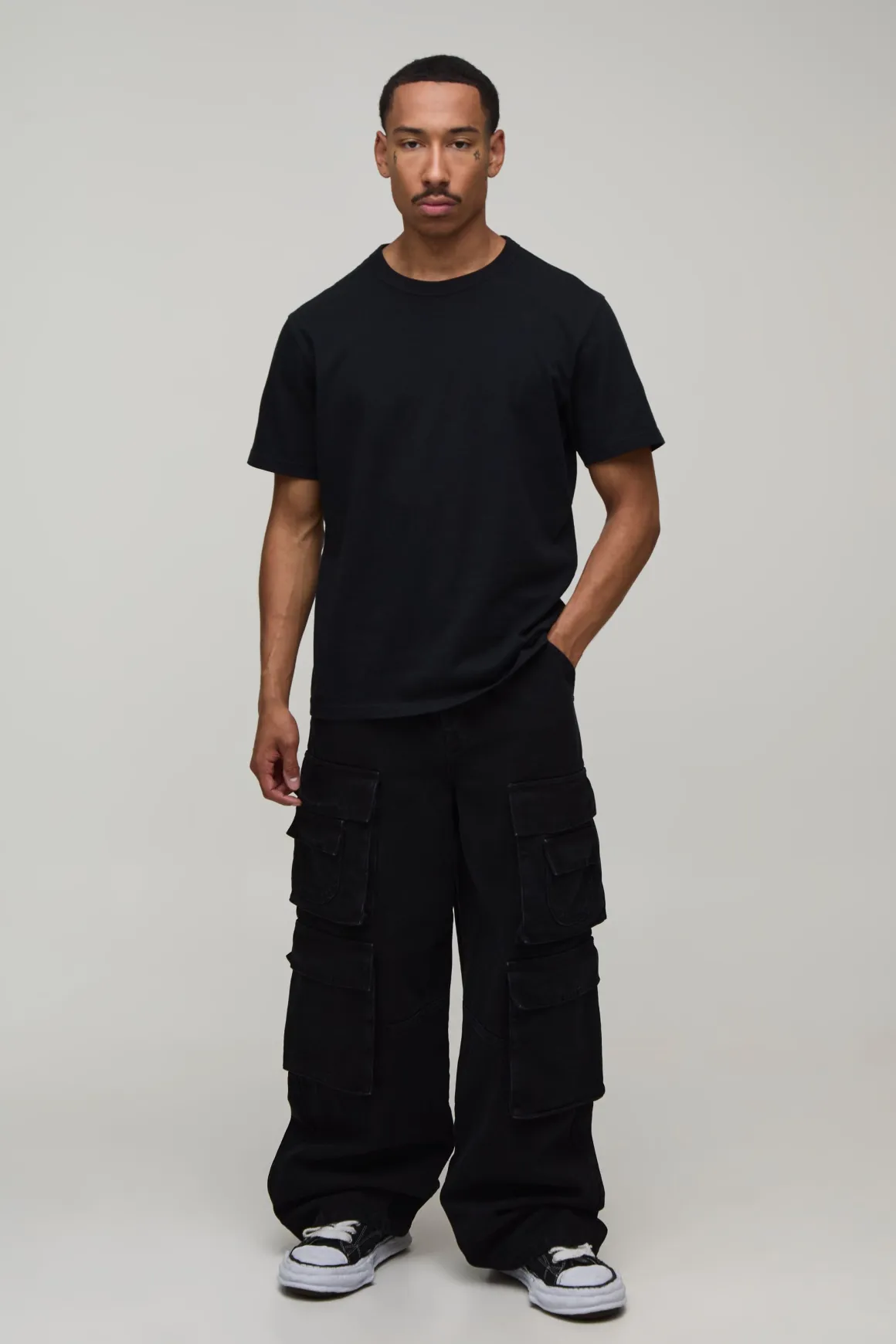 Jean Cargo Délavé Coupe Ample Multi-poches