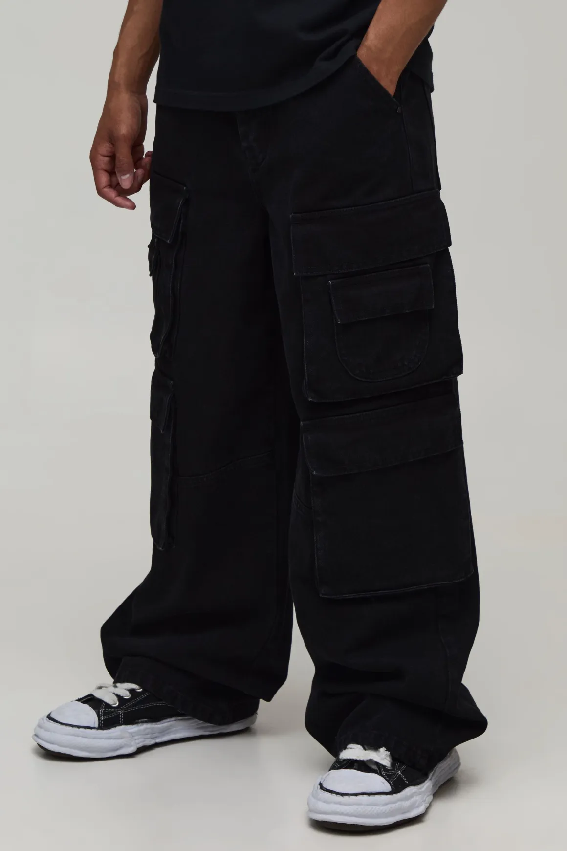 Jean Cargo Délavé Coupe Ample Multi-poches