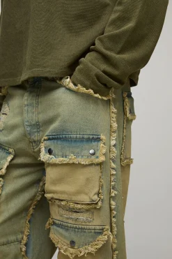 Jean Cargo Délavé Effet Usé Coupe Décontractée Tall