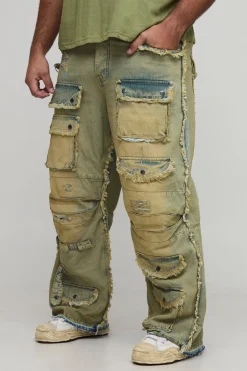 Jean Cargo Délavé Effet Usé Coupe Ample Plus