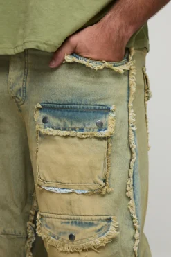 Jean Cargo Délavé Effet Usé Coupe Ample Plus