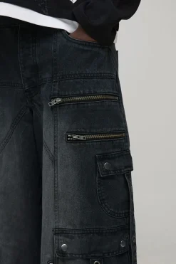 Jean cargo délavé super baggy avec détails de sangle