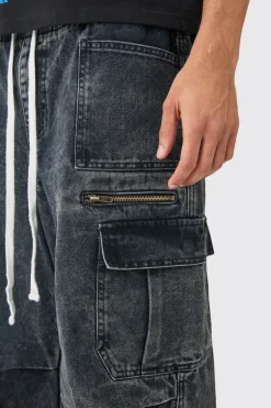 boohooMAN Jean cargo délavé à taille élastiquée<Homme Denim|Denim