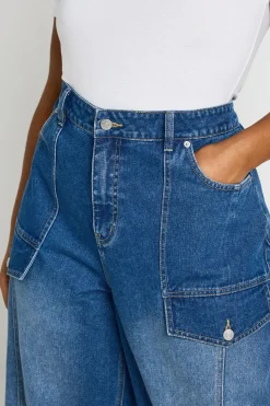 Jean Cargo Grande Taille Taille Mi-haute Coupe Baril Utilitaire