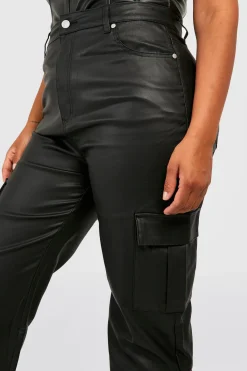 boohoo Jean Cargo Taille Haute en Denim Enduit Plus Pu<Femme Denim|Jeans