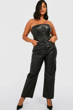 boohoo Jean Cargo Taille Haute en Denim Enduit Plus Pu<Femme Denim|Jeans