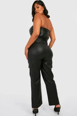 boohoo Jean Cargo Taille Haute en Denim Enduit Plus Pu<Femme Denim|Jeans