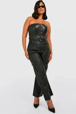 boohoo Jean Cargo Taille Haute en Denim Enduit Plus Pu<Femme Denim|Jeans