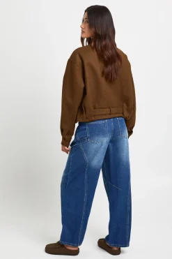 Jean Cargo Taille Mi-haute Coupe Barrel Utilitaire