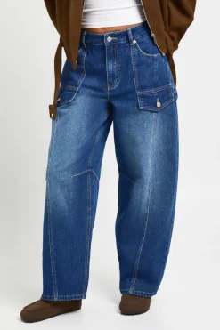Jean Cargo Taille Mi-haute Coupe Barrel Utilitaire