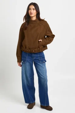 Jean Cargo Taille Mi-haute Coupe Barrel Utilitaire