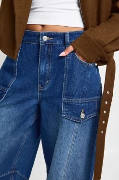 Jean Cargo Taille Mi-haute Coupe Barrel Utilitaire