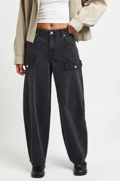 Jean Cargo Utilitaire Taille Mi-haute Coupe Barrel