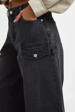 Jean Cargo Utilitaire Taille Mi-haute Coupe Barrel