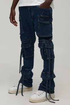 Jean Cargo Évasé Empilé Avec Détails De Sangles Effet Délavé
