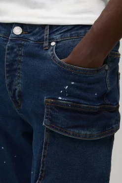 Jean Cargo Évasé Empilé Avec Détails De Sangles Effet Délavé