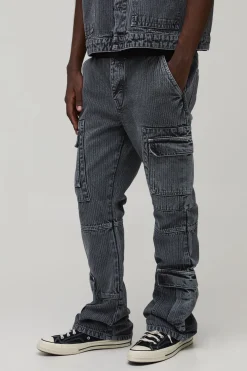 boohooMAN Jean Cargo Évasé En Denim Chevron<Homme Ensembles|Denim