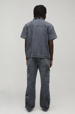 boohooMAN Jean Cargo Évasé En Denim Chevron<Homme Ensembles|Denim