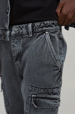 boohooMAN Jean Cargo Évasé En Denim Chevron<Homme Ensembles|Denim