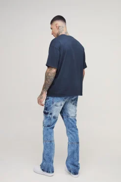 Jean cargo évasé à panneaux en acid wash pour grande taille