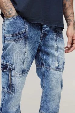 Jean cargo évasé à panneaux en acid wash pour grande taille