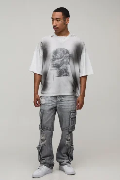 boohooMAN Jean Cargo Évasé Slim À Effet Délavage Froissé<Homme Denim|Denim