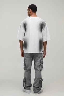 boohooMAN Jean Cargo Évasé Slim À Effet Délavage Froissé<Homme Denim|Denim