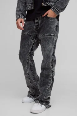 boohooMAN Jean Carpenter décontracté à jambe évasée et à empiècement<Homme Denim|Denim