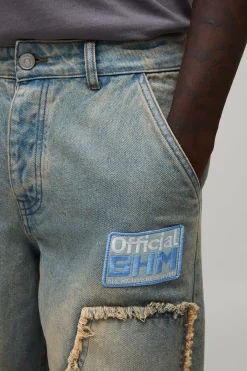 boohooMAN Jean Carpenter Moto Décontracté À Bords Bruts<Homme Jeans Grande Taille|Denim