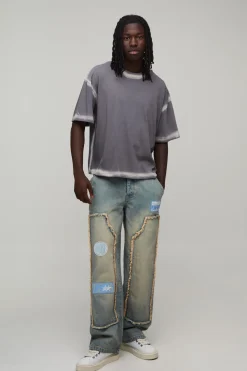 boohooMAN Jean Carpenter Moto Décontracté À Bords Bruts<Homme Jeans Grande Taille|Denim