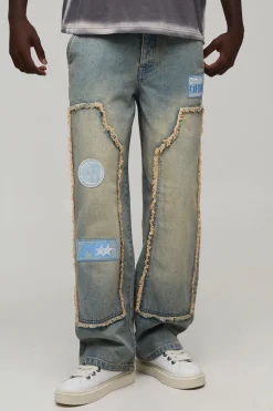 boohooMAN Jean Carpenter Moto Décontracté À Bords Bruts<Homme Jeans Grande Taille|Denim