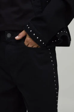boohooMAN Jean Coordonné Coupe Décontractée À Clous<Homme Ensembles|Denim