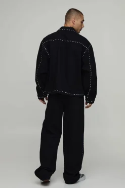 boohooMAN Jean Coordonné Coupe Décontractée À Clous<Homme Ensembles|Denim