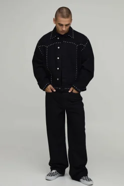boohooMAN Jean Coordonné Coupe Décontractée À Clous<Homme Ensembles|Denim