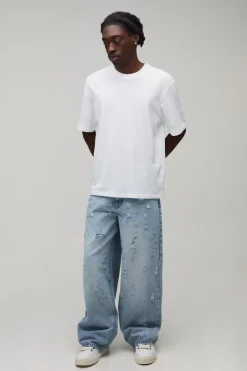 Jean Coupe Ample Délavage Usé À Déchirures Extrêmes